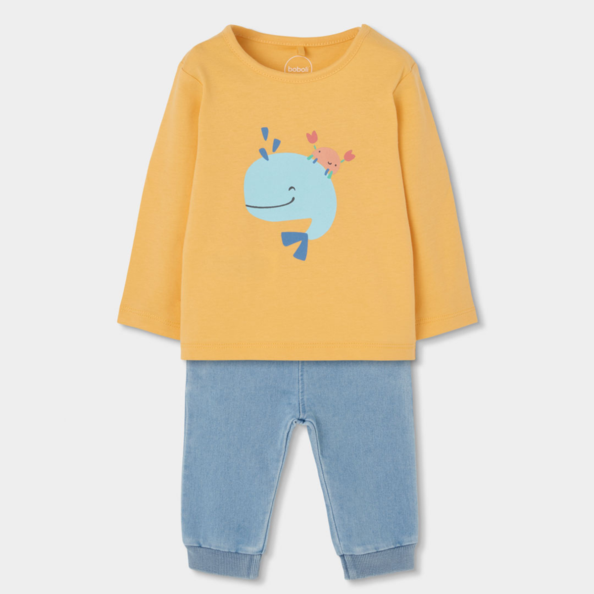 Conjunto de Bebé em Algodão Amarelo com Baleia