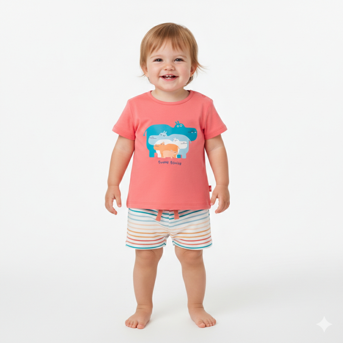 Conjunto de T-shirt e Calções Riscas Coloridas