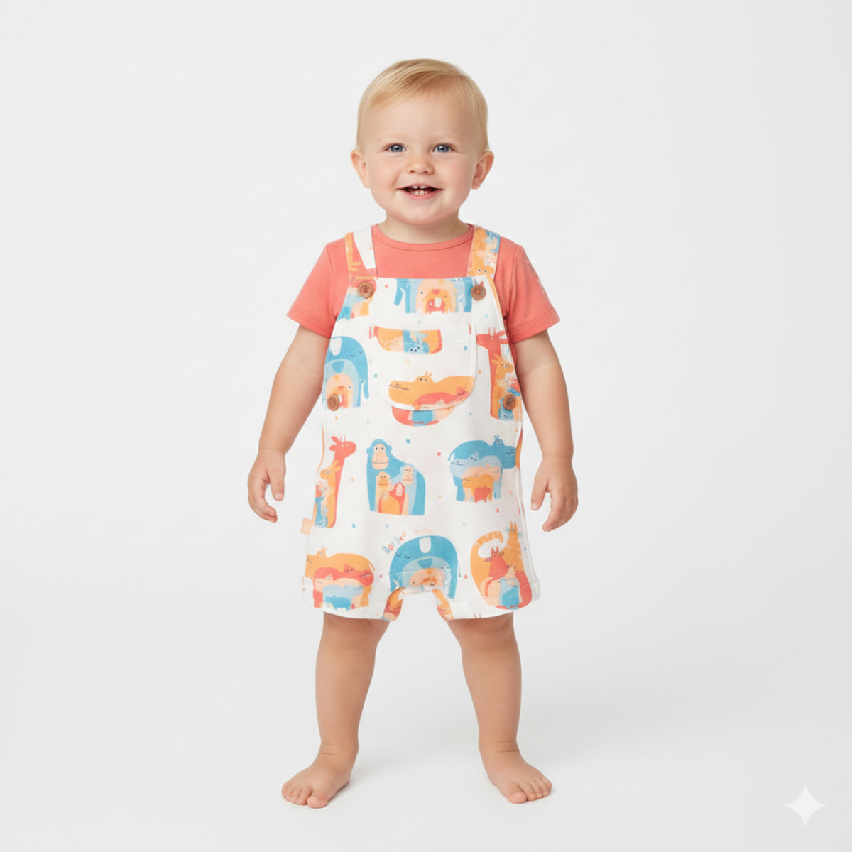 Conjunto de Jardineiras e Body Estampado de Animais