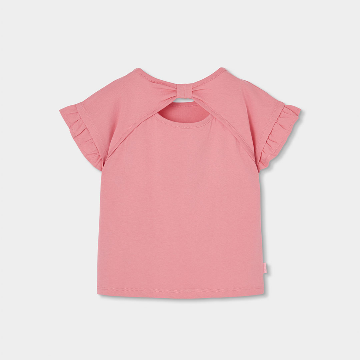 T-shirt com Bordado Floral e Folhos Rosa