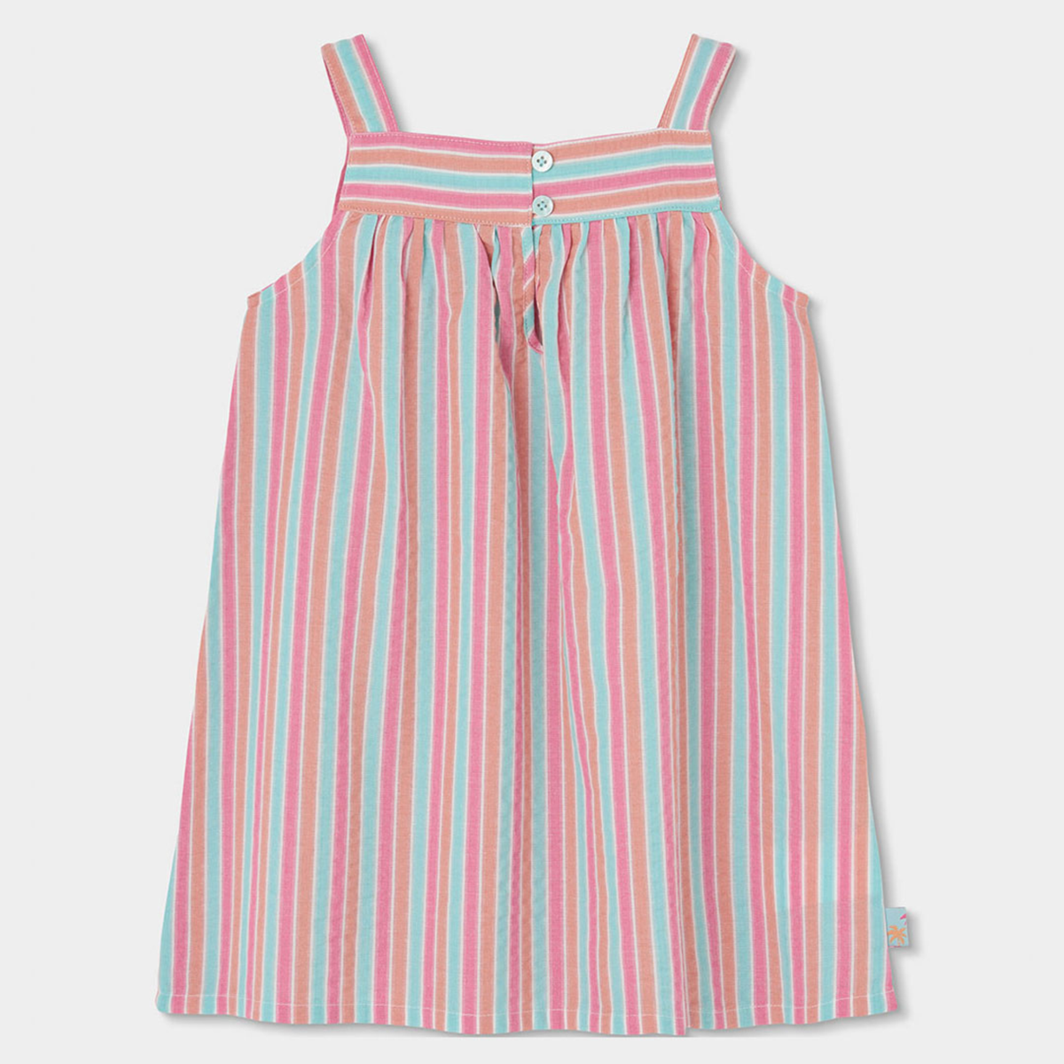 Vestido às Riscas com Detalhe em Croché