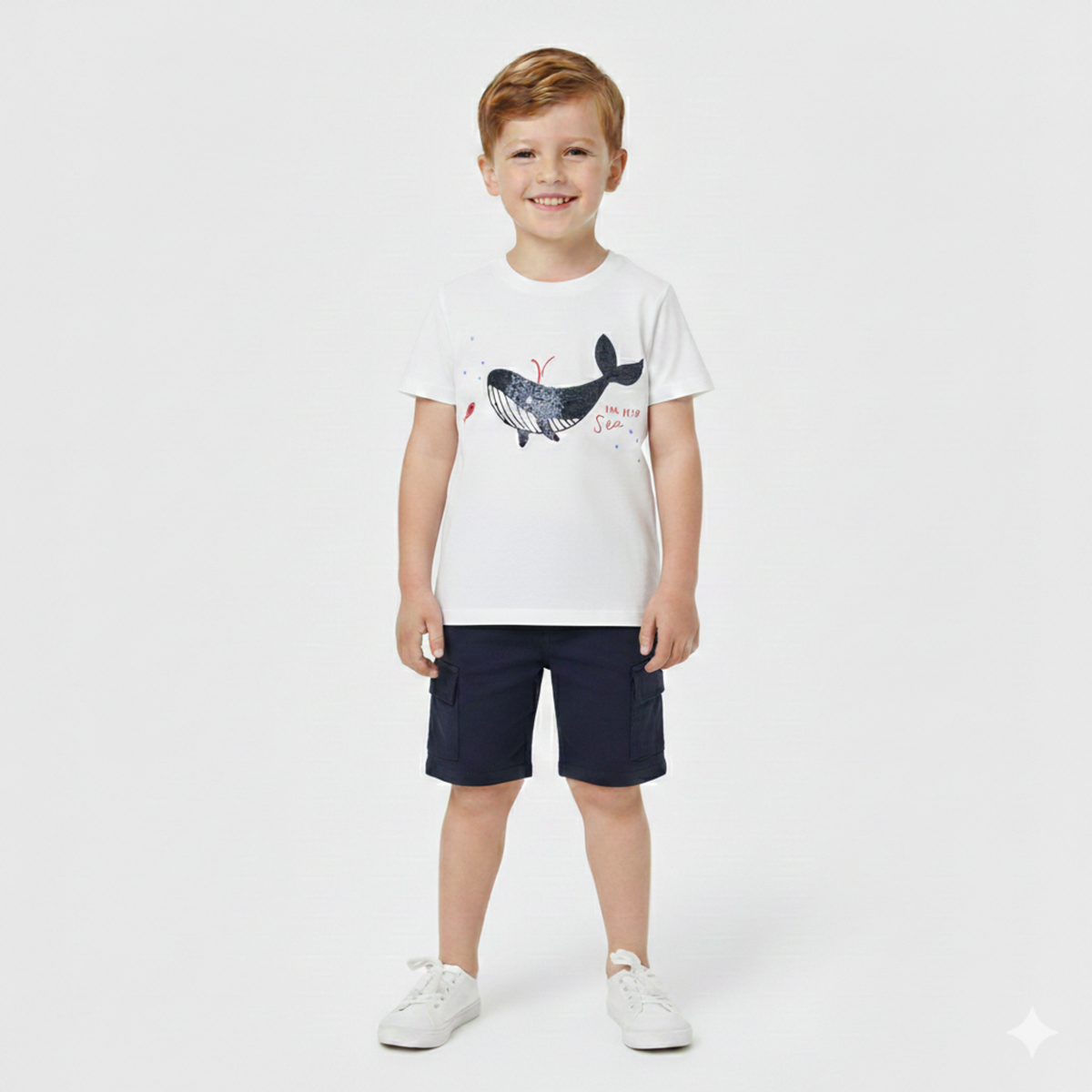 T-shirt de Algodão Branco Baleia
