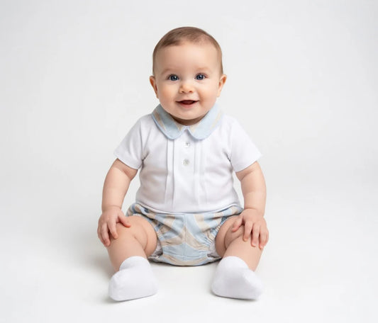 Conjunto T-shirt e Fofo Azul e Bege