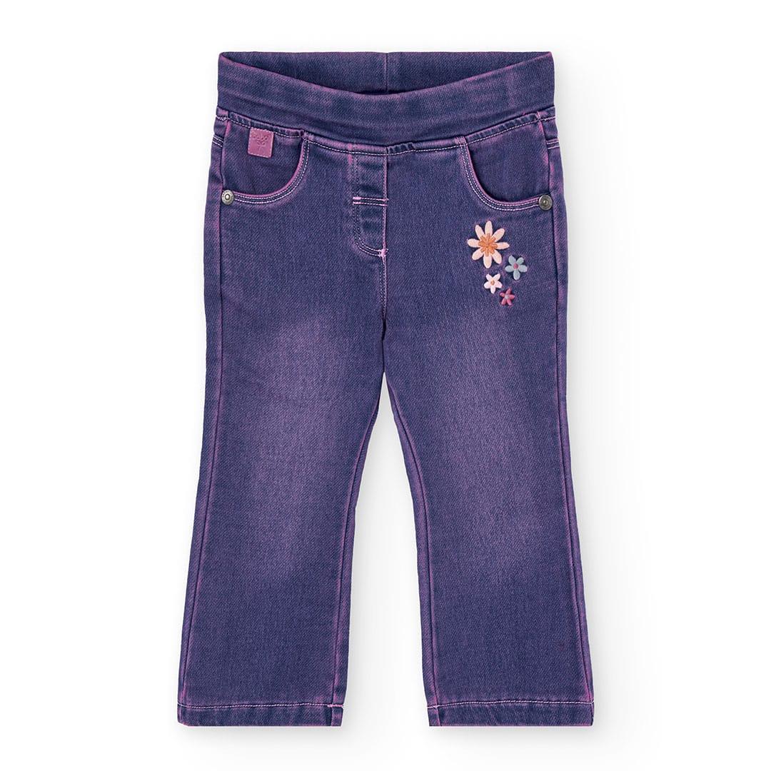 Calças de Ganga com Flores Bordadas