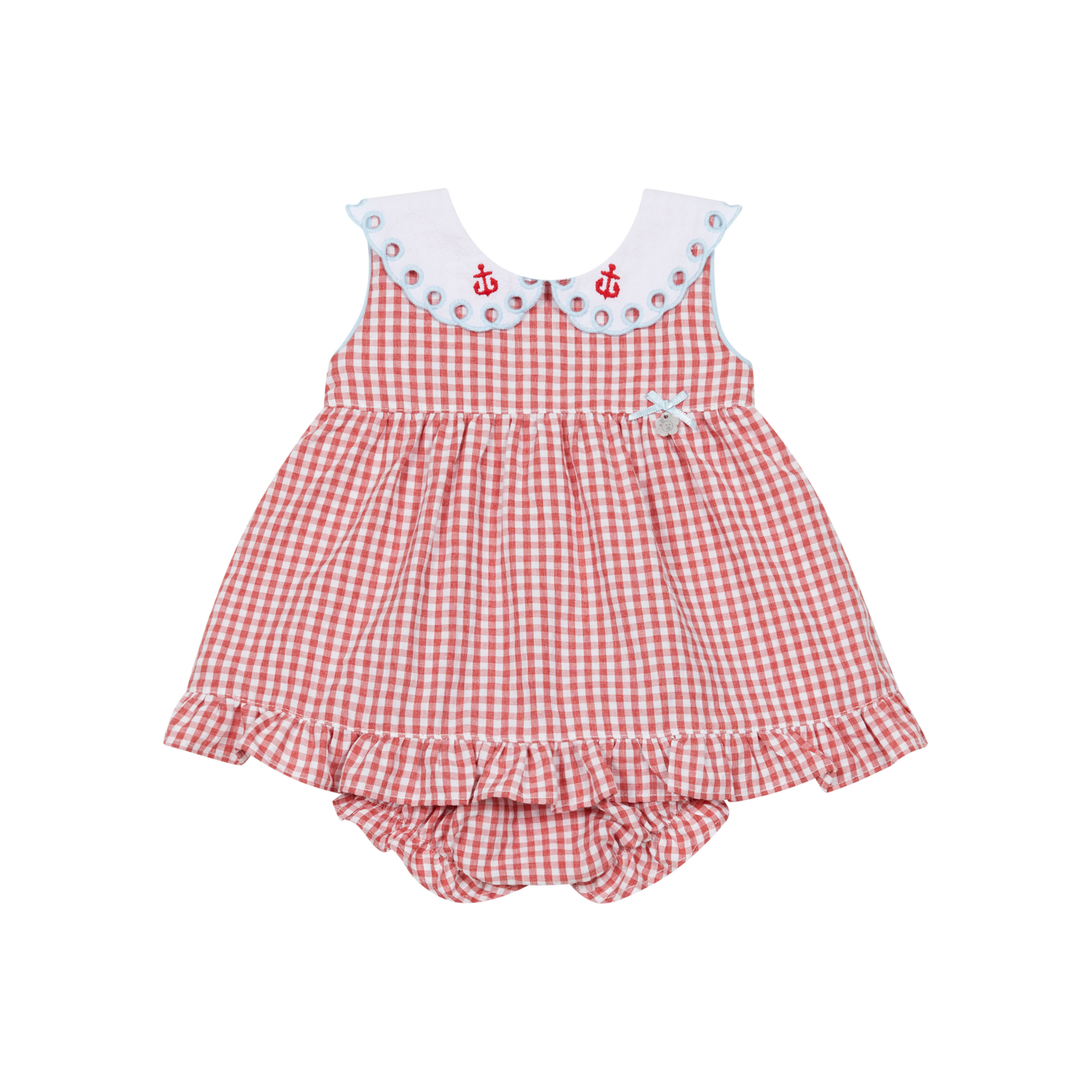 Vestido com Tapa Fraldas Vichy Vermelho e Branco