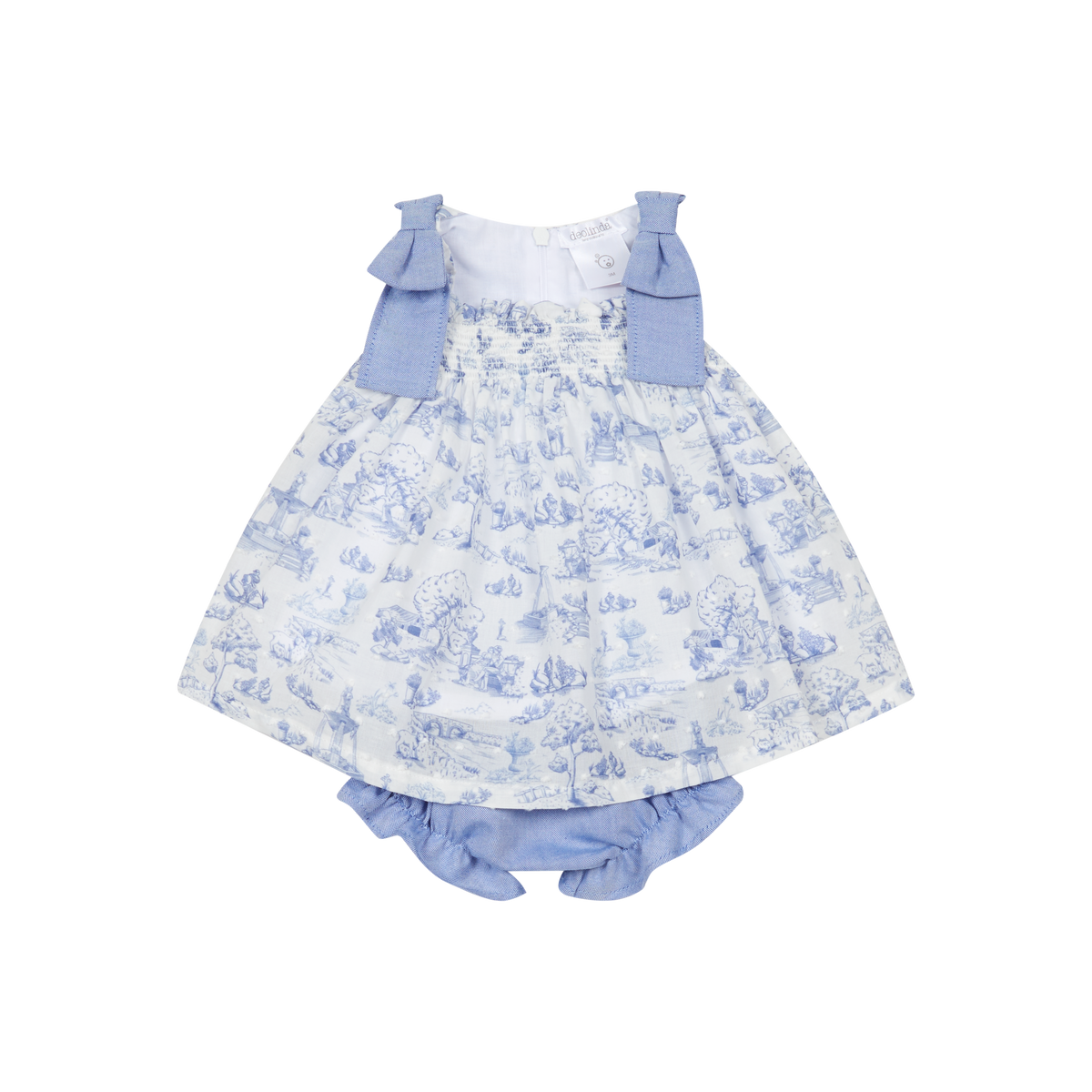 Vestido com Tapa Fraldas em Algodão Toile de Jouy