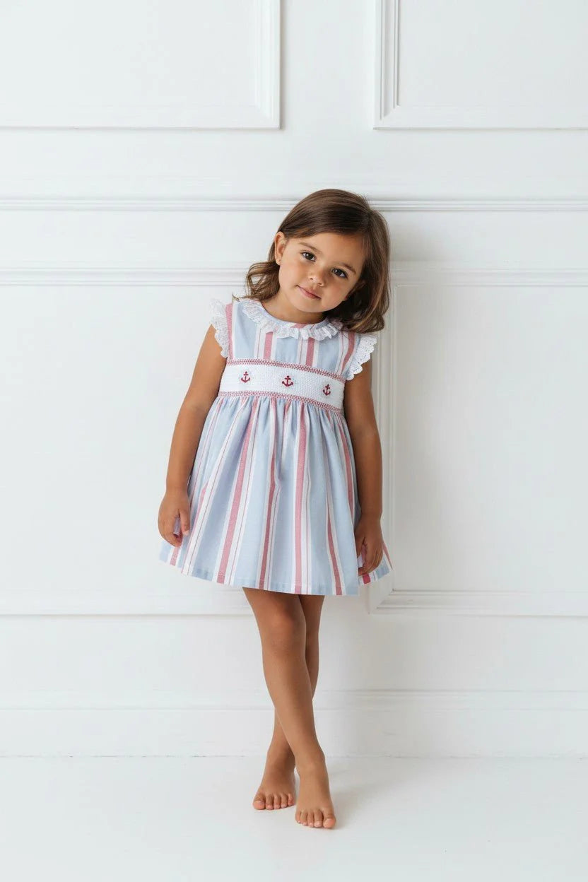 Vestido Riscas Vermelhas e Azuis