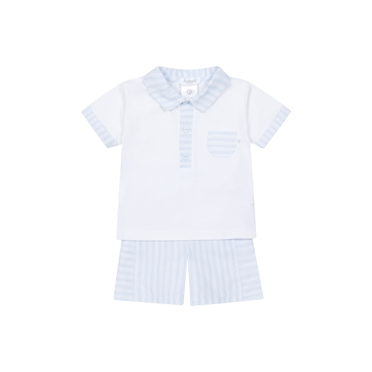 Conjunto T-shirt e Calções Algodão Riscas Brancas