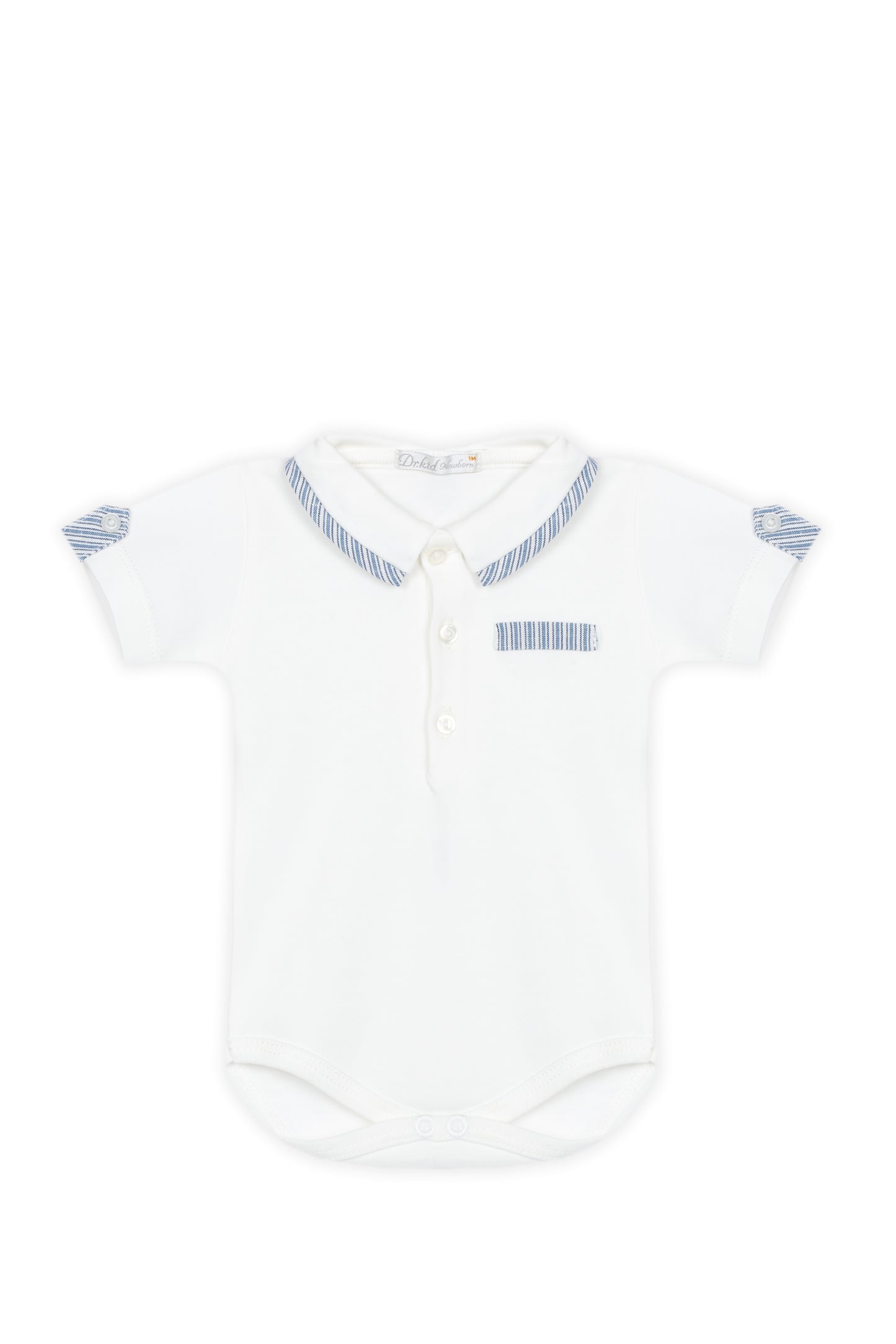 Conjunto Algodão Riscas Bebé Menino 2pc - Branco e Azul