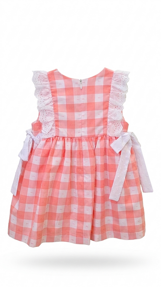 Vestido de Menina Vichy Salmão com Laços - Doce de Côco