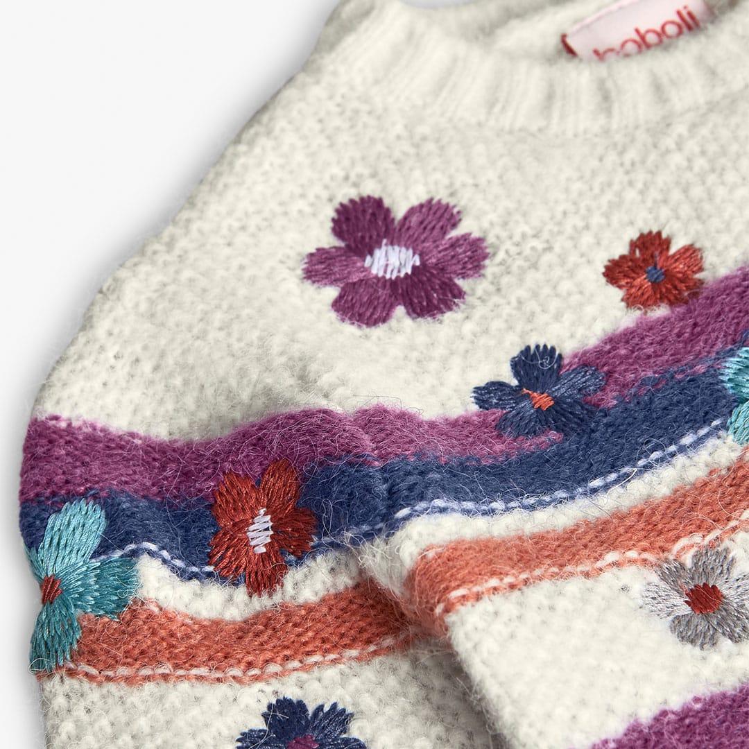 Camisola de malha de menina branca com flores | BOBOLI