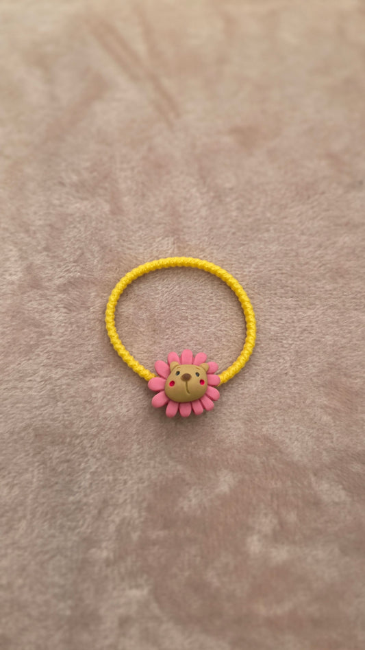 Conjunto de Elásticos de Cabelo Leão e Flor - Amarelo