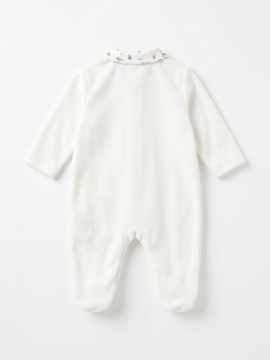 Babygrow de Veludo com Gola de Camisa e Padrão Floresta