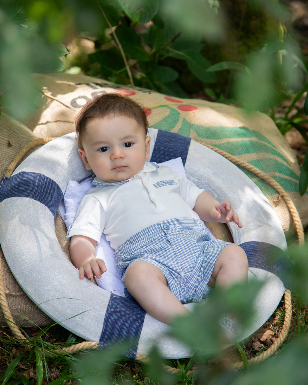 Calção com Body Menino às Riscas Azul