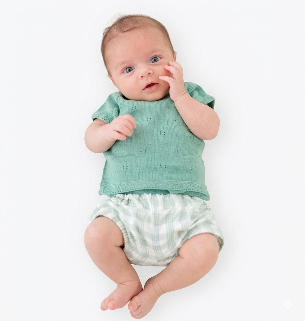 Conjunto de Camisola de Malha e Fofo Xadrez