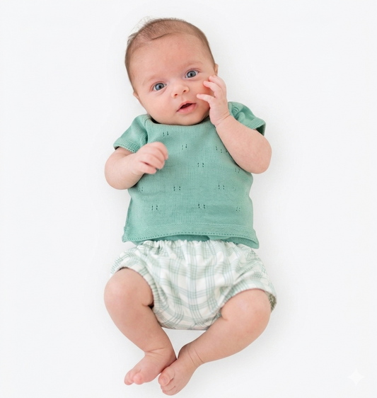 Conjunto de Camisola de Malha e Fofo Xadrez