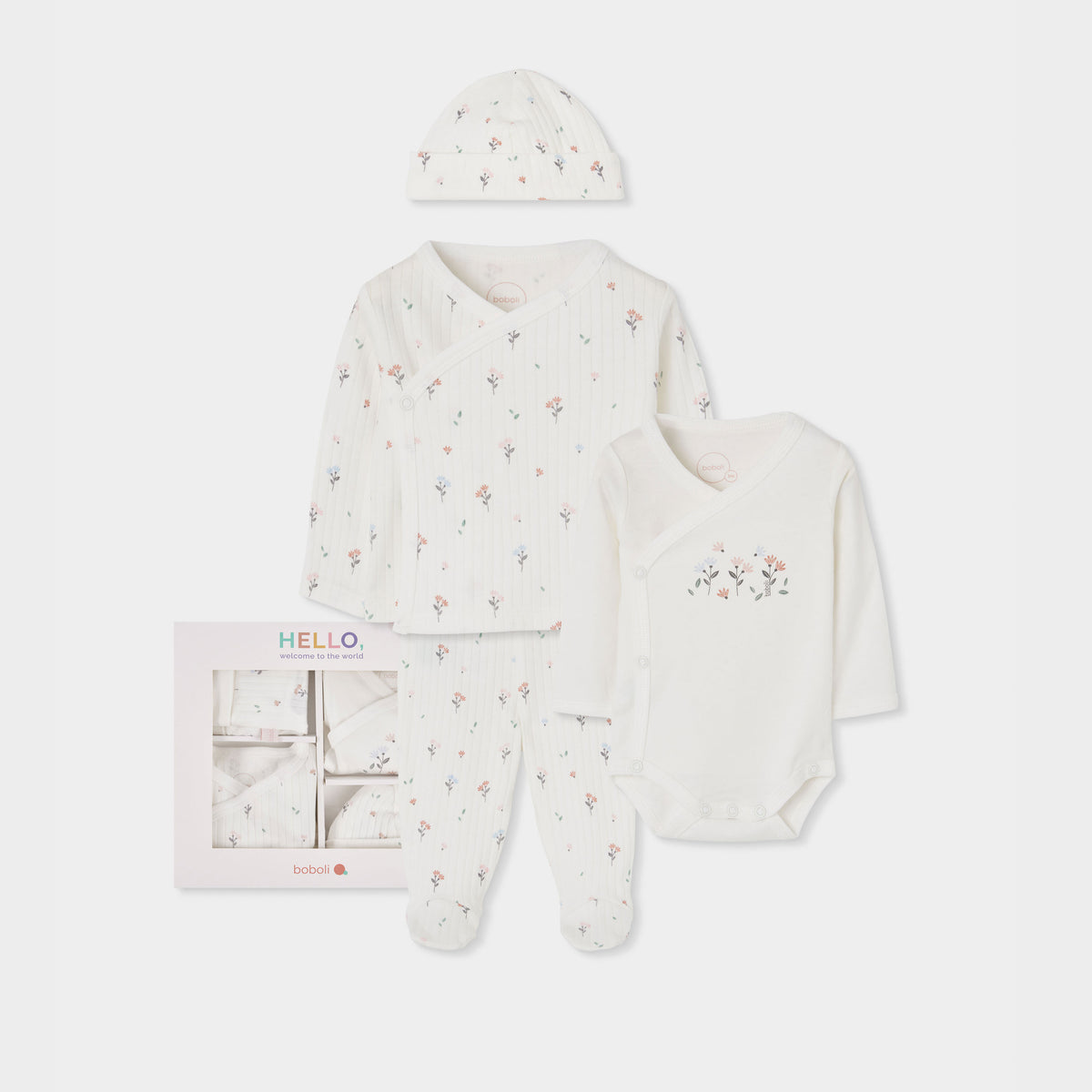 Pack de Saída de Maternidade "Hello World" – Conjunto 4 Peças Floral