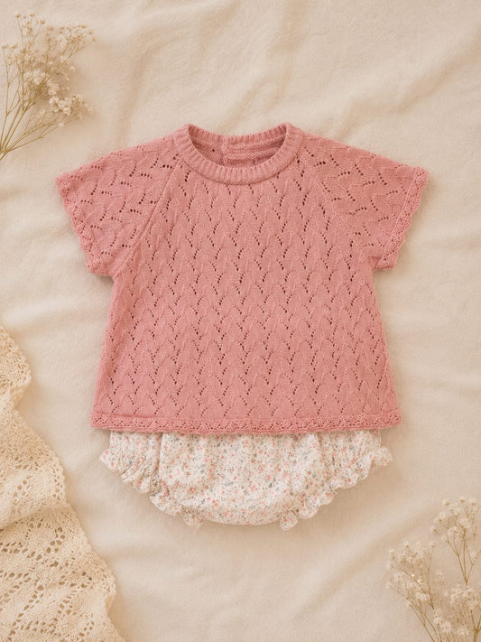 Conjunto de Camisola de malha e fofo Florido