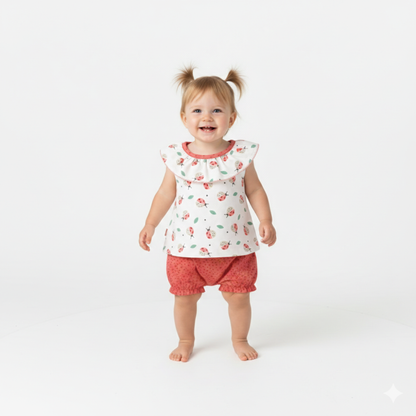 Conjunto T-shirt Com Folho e Calção Joaninha