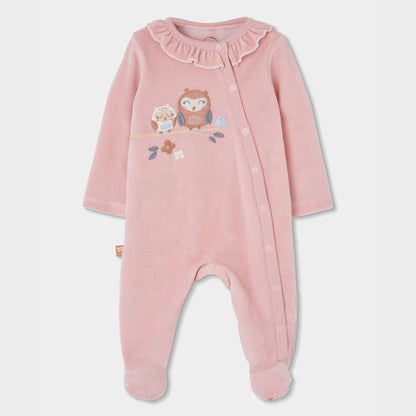 Babygrow Coruja com Gola de Folhos Rosa