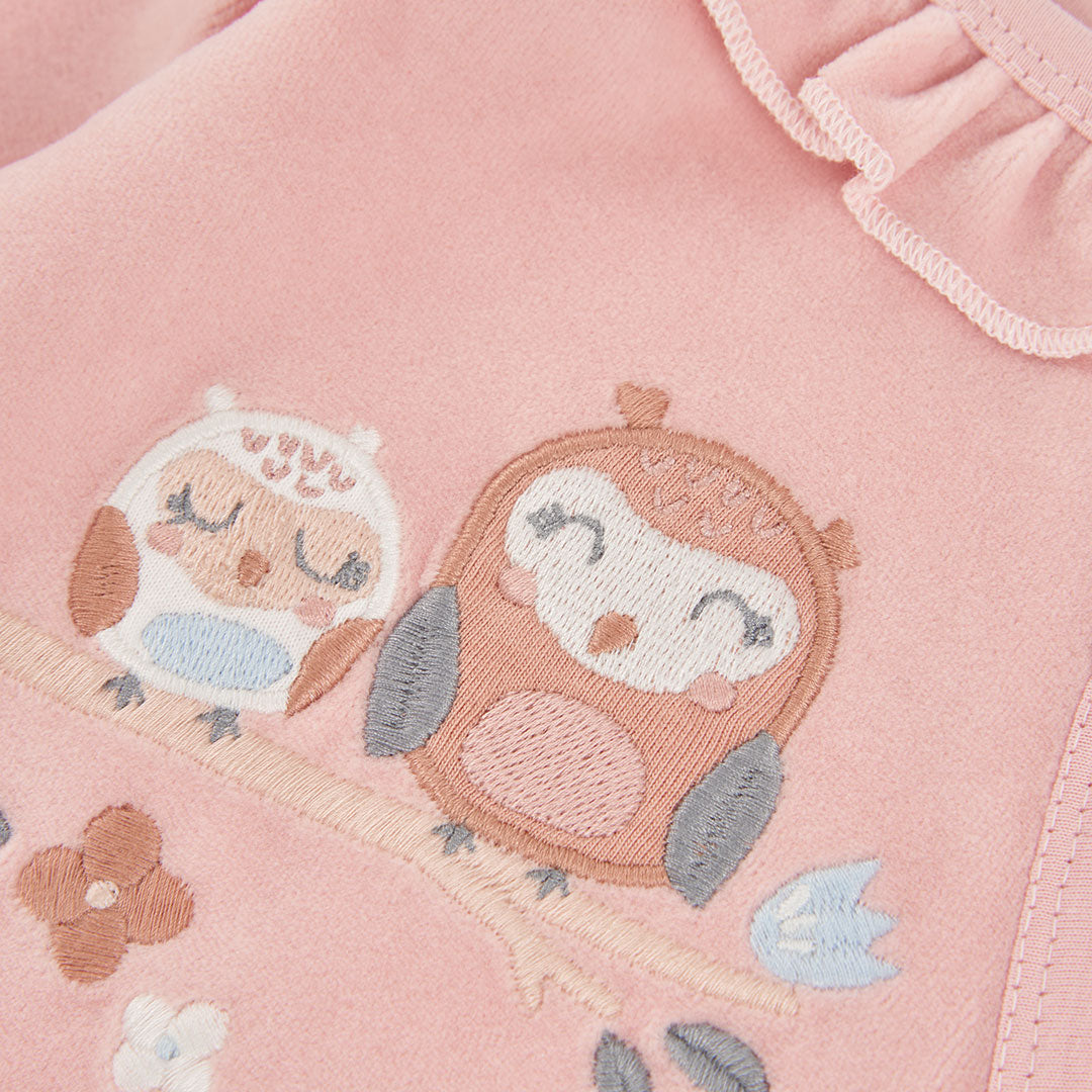 Babygrow Coruja com Gola de Folhos Rosa