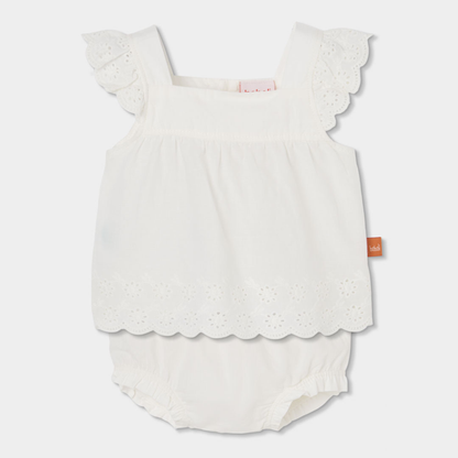 Conjunto blusa com Folhos e Tapa Fraldas Branco