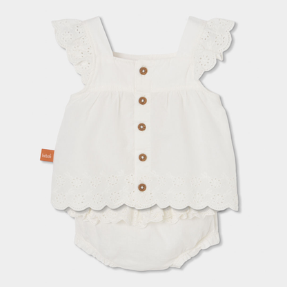 Conjunto blusa com Folhos e Tapa Fraldas Branco