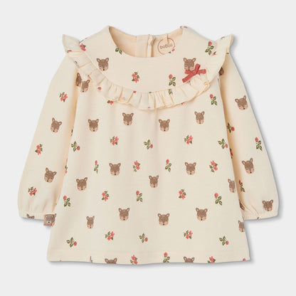 Vestido Cru Estampado Veados e Flores