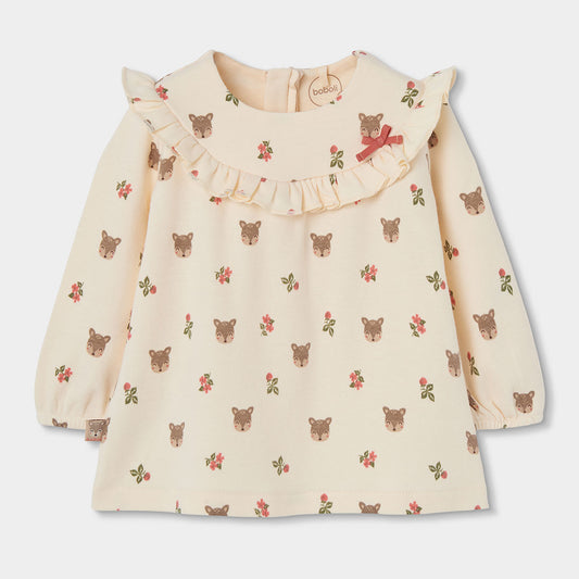 Vestido Cru Estampado Veados e Flores