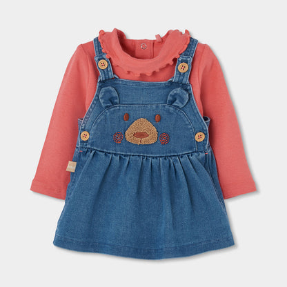 Conjunto de Vestido de Ganga Urso com Body de Gola