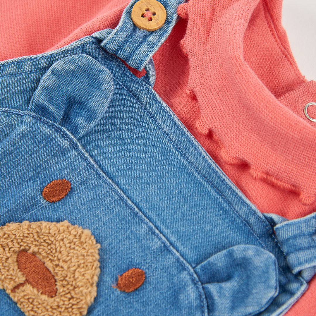 Conjunto de Vestido de Ganga Urso com Body de Gola