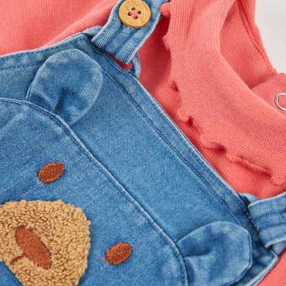 Conjunto de Vestido de Ganga Urso com Body de Gola