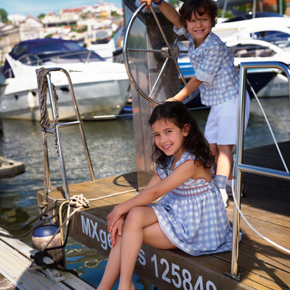 Conjunto Calção Com Camisa em Vichy Azul
