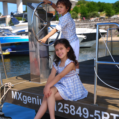 Conjunto Calção Com Camisa em Vichy Azul
