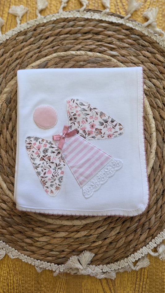 Fralda de Algodão com Anjo - Rosa