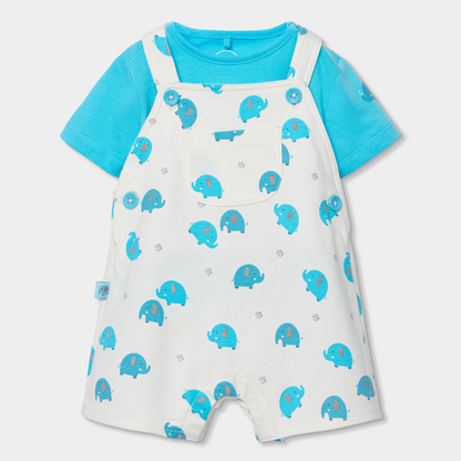 Conjunto de Jardineiras e T-shirt Elefante