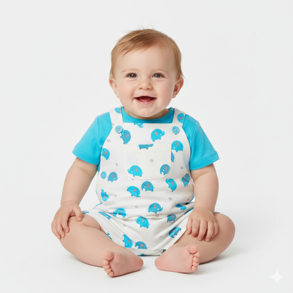 Conjunto de Jardineiras e T-shirt Elefante