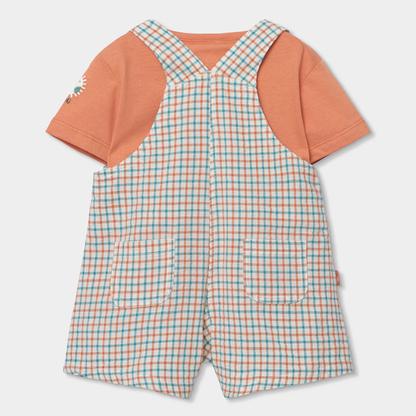Conjunto de Jardineiras e T-shirt Xadrez Sol