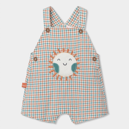 Conjunto de Jardineiras e T-shirt Xadrez Sol