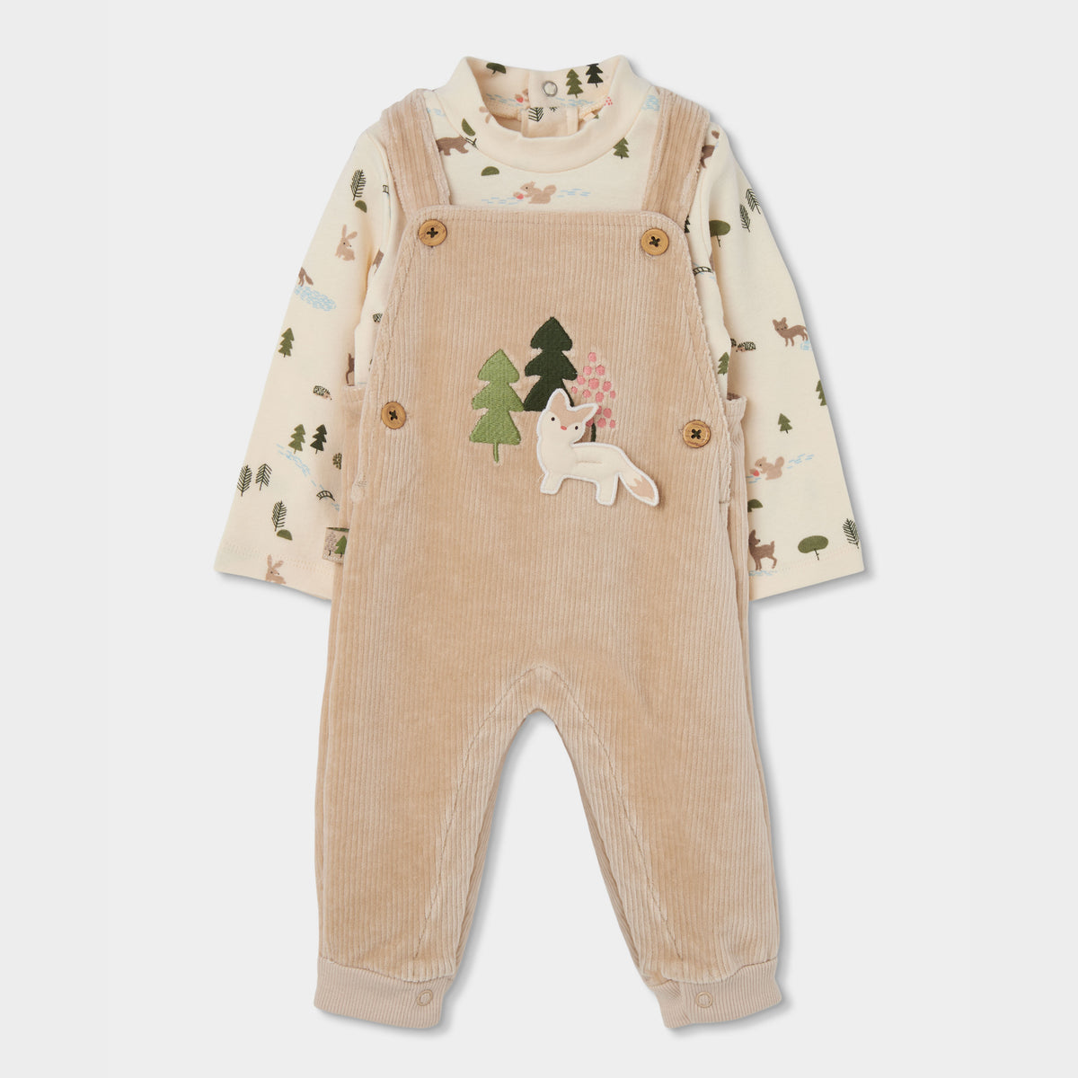Conjunto Jardineiras e Body Manga Comprida Floresta