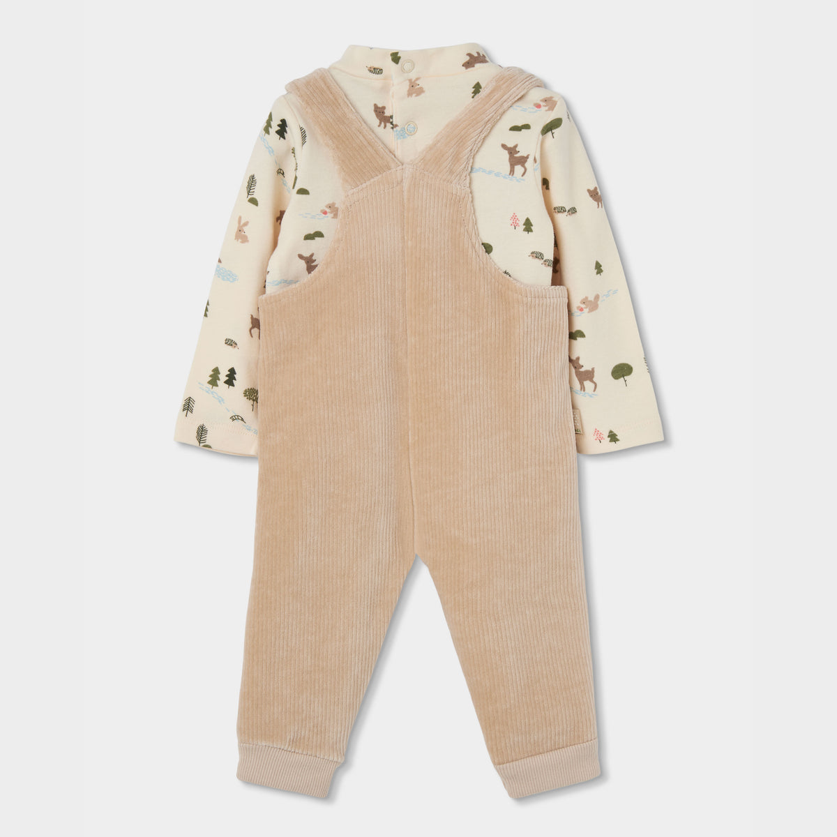 Conjunto Jardineiras e Body Manga Comprida Floresta