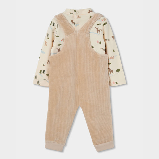 Conjunto Jardineiras e Body Manga Comprida Floresta