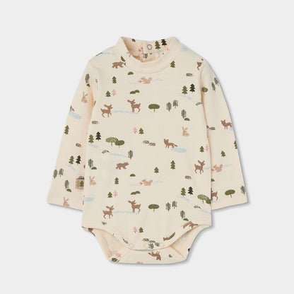 Conjunto Jardineiras e Body Manga Comprida Floresta