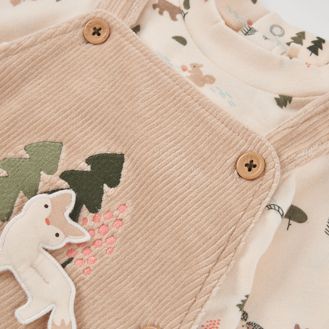 Conjunto Jardineiras e Body Manga Comprida Floresta