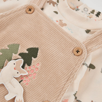 Conjunto Jardineiras e Body Manga Comprida Floresta