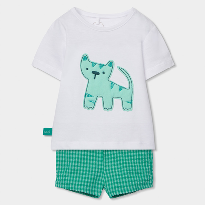 Conjunto de T-shirt e Calções Gato Verde