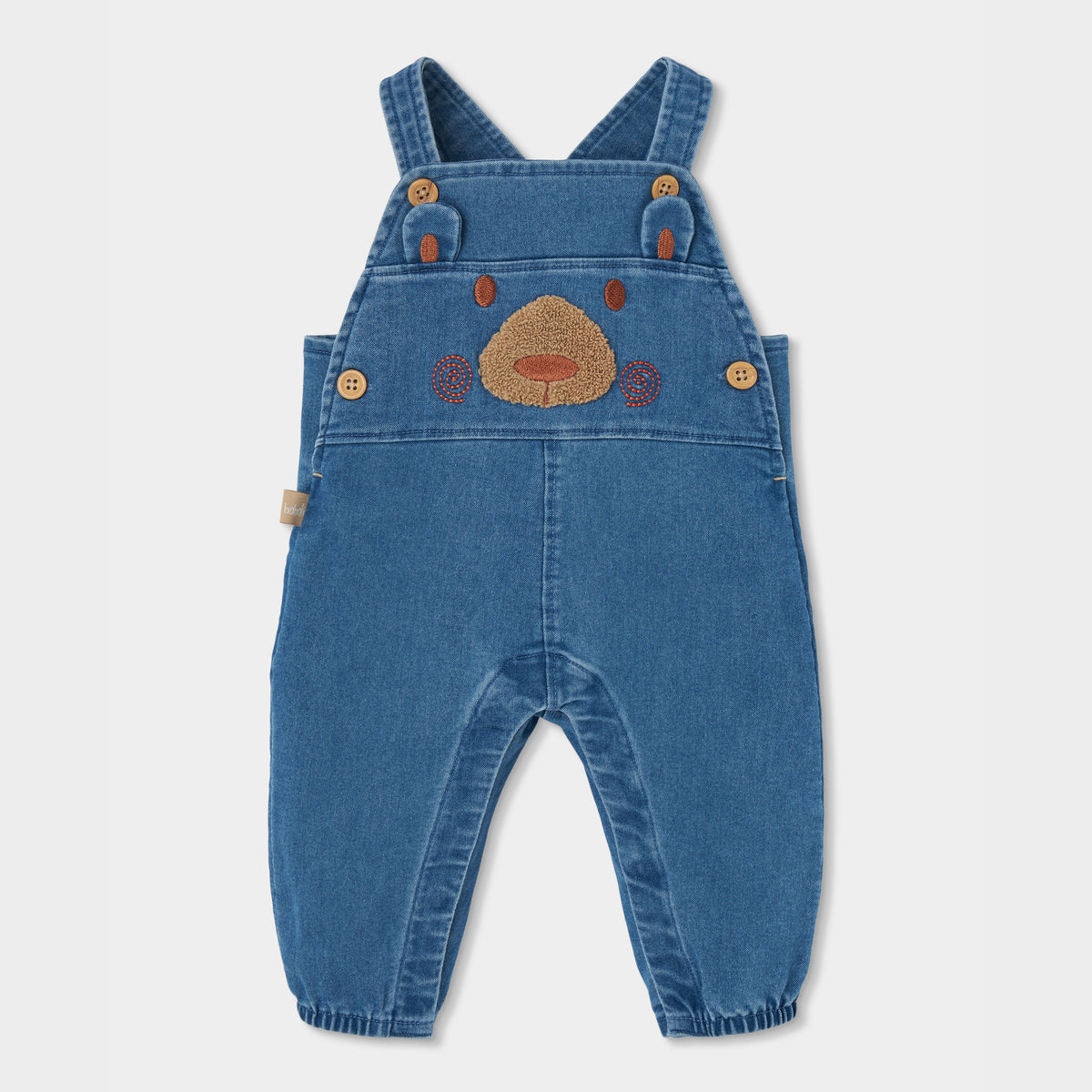 Conjunto Jardineiras de Ganga Urso e Body Bege