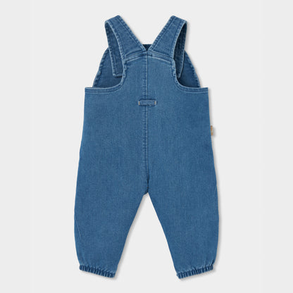 Conjunto Jardineiras de Ganga Urso e Body Bege