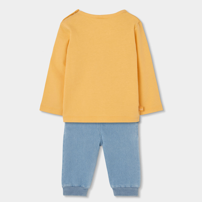 Conjunto de Bebé em Algodão Amarelo com Baleia
