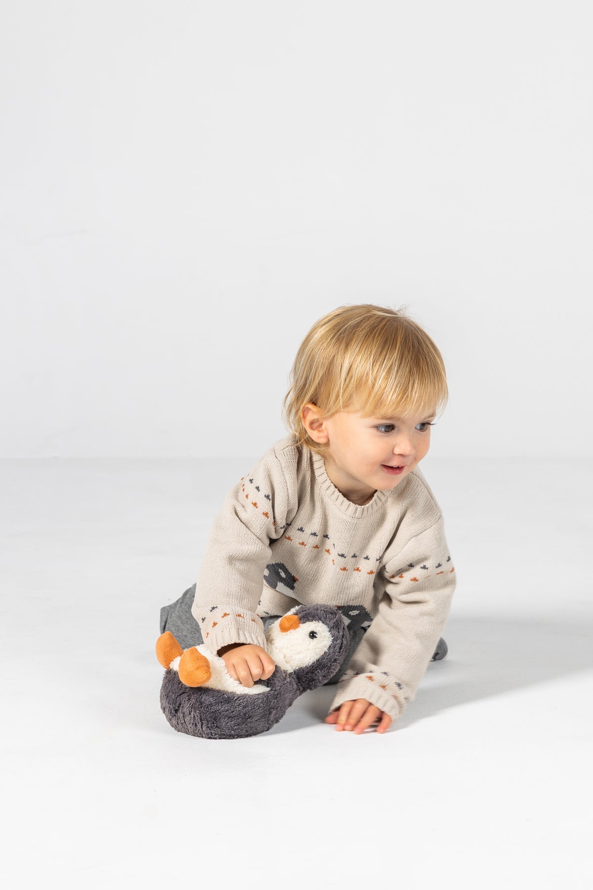 Conjunto de Malha Bege Com Pinguins